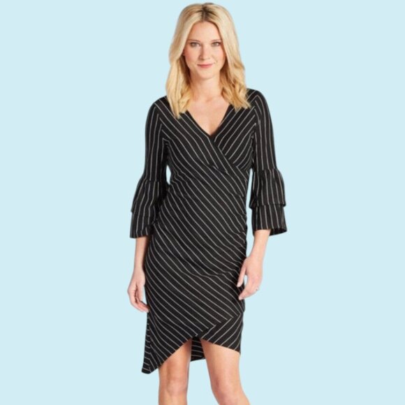 Anthropologie Sunday in Brooklyn Dress Medium Black Striped Bell Sleeve NWOT - Picture 1 of 10